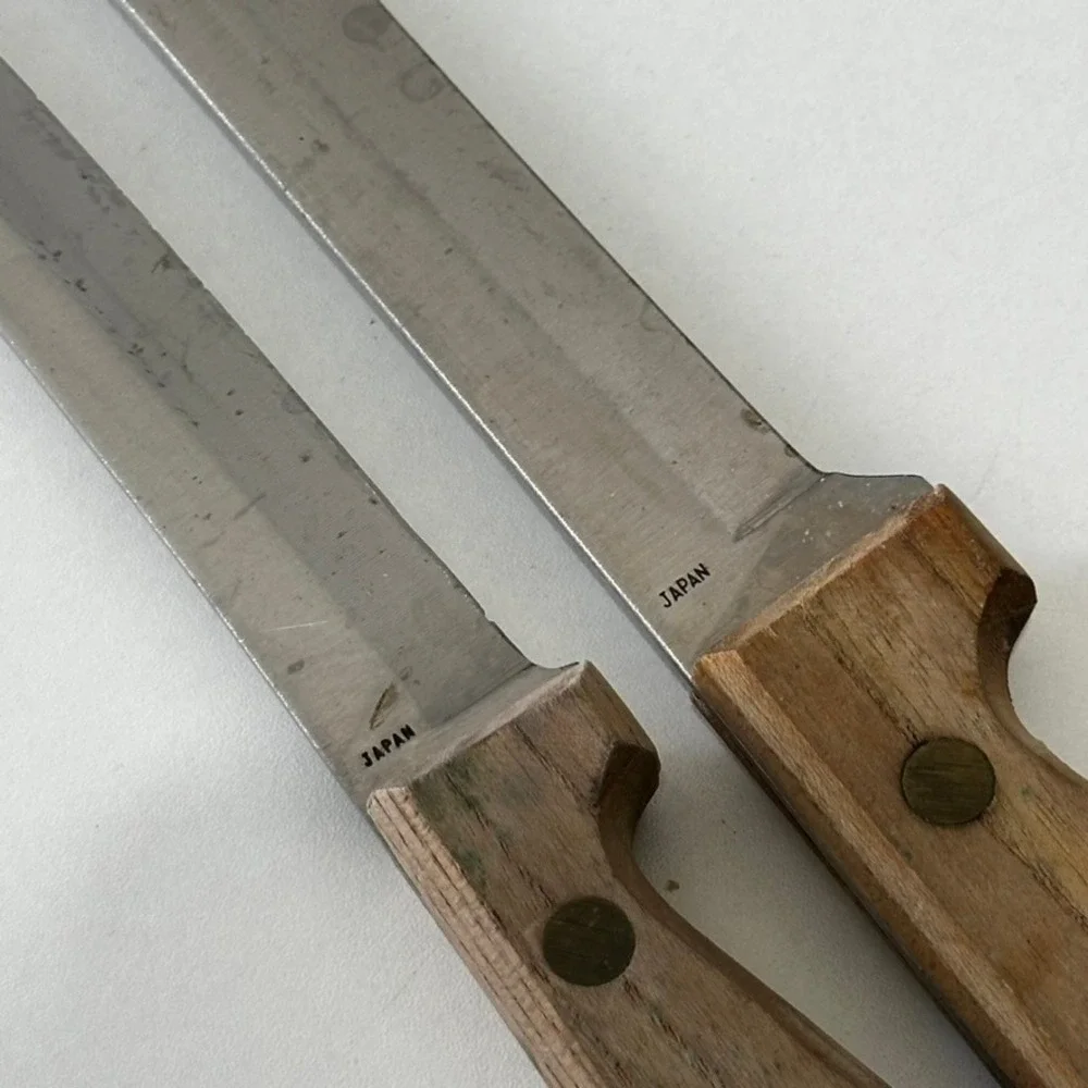 Vintage Knife Set 10 Inch Slicer and Utility Knife Wood Handle Riveted Japan